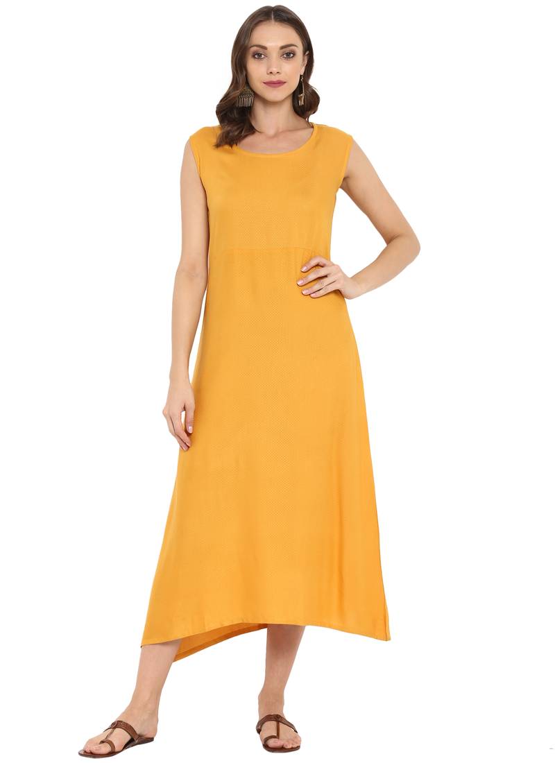 Yellow printed rayon kurtas and kurtis