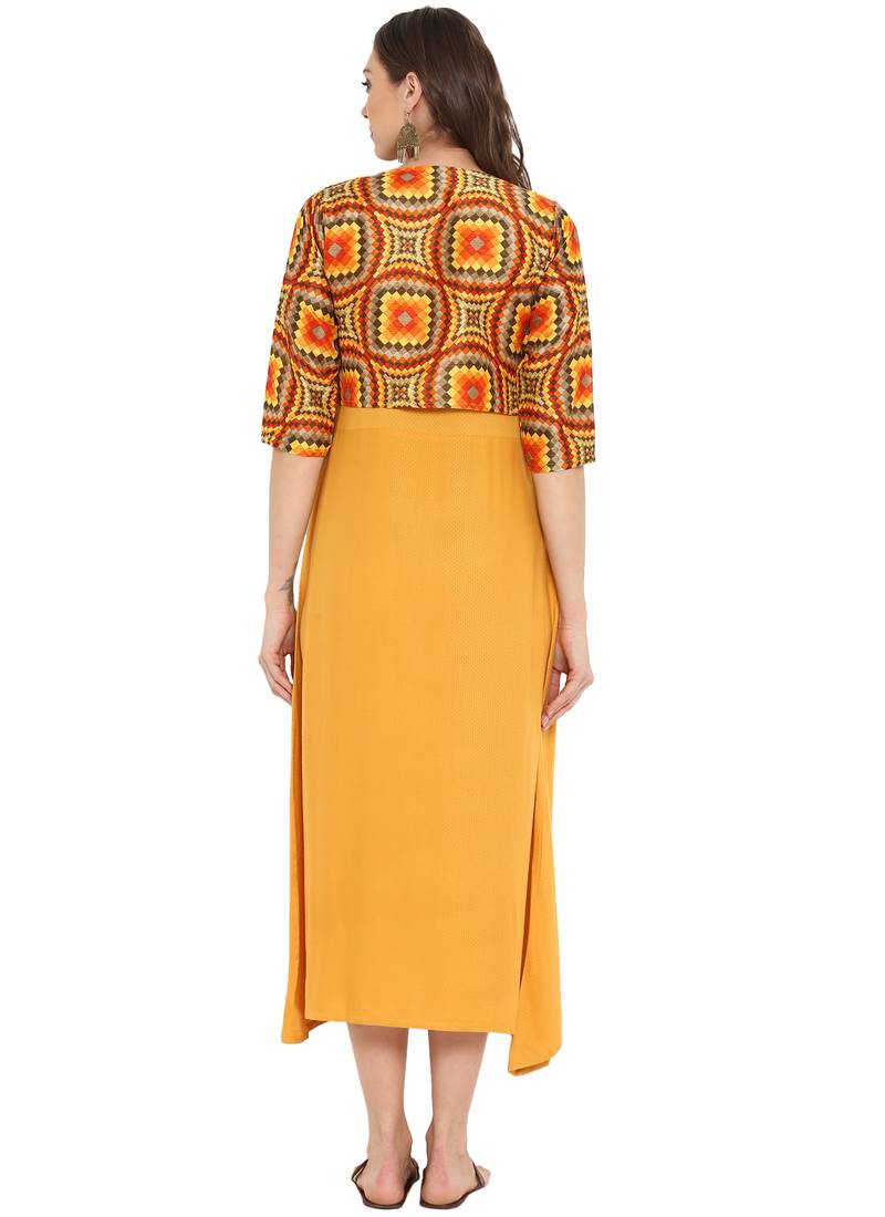 Yellow printed rayon kurtas and kurtis