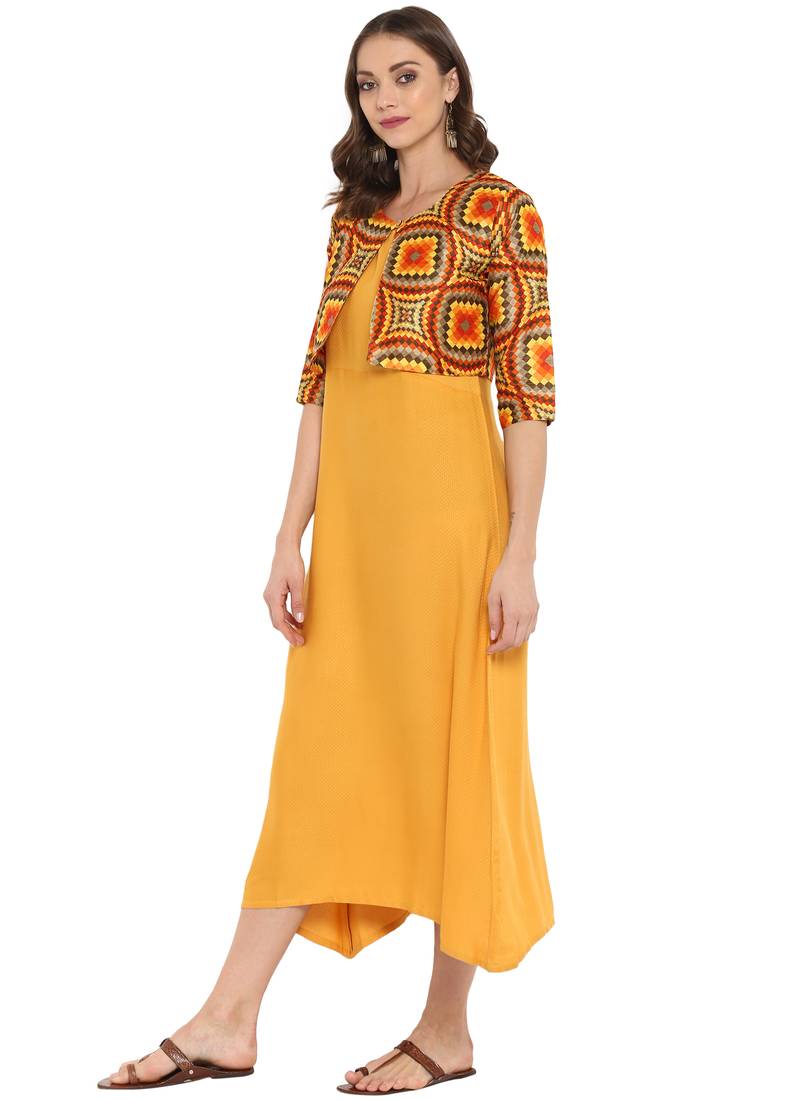 Yellow printed rayon kurtas and kurtis