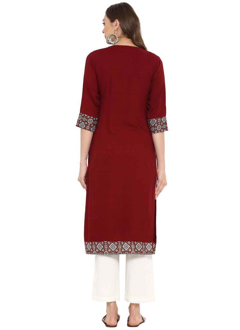 Maroon printed rayon kurtas and kurtis