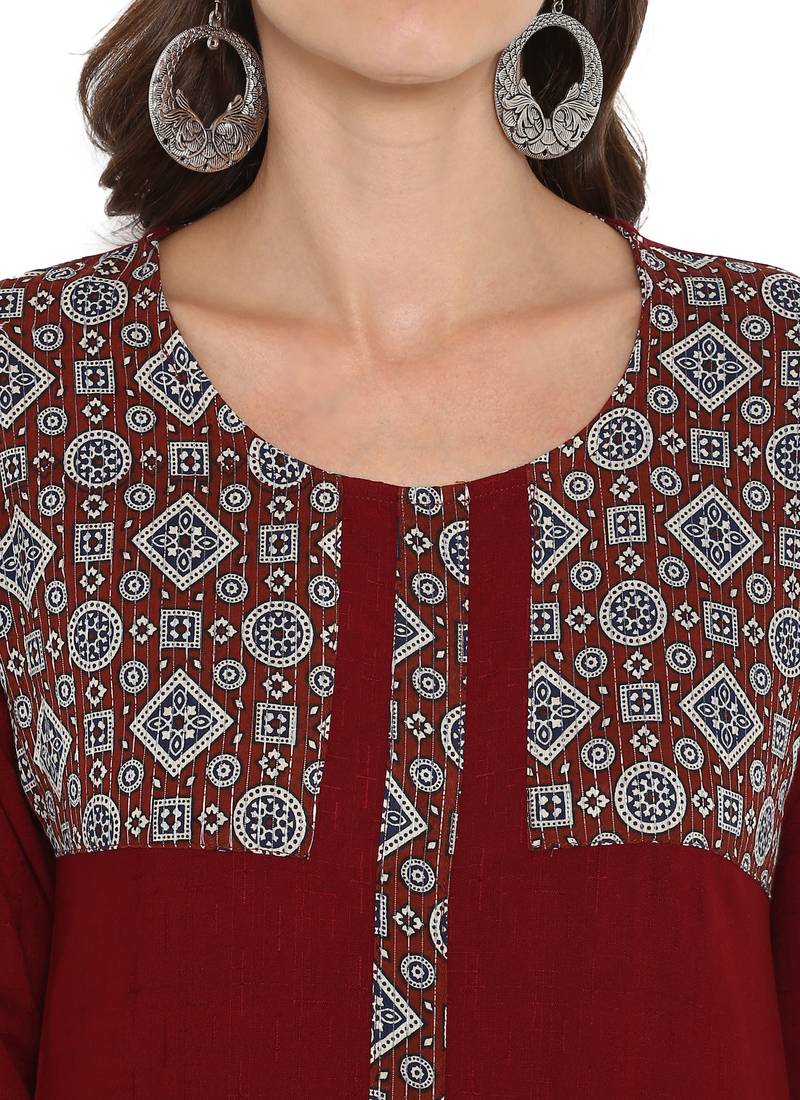 Maroon printed rayon kurtas and kurtis