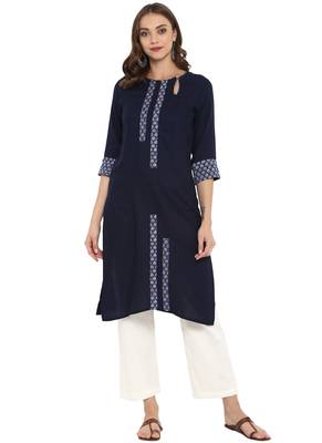 Navy blue printed rayon kurtas and kurtis 1