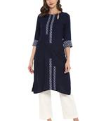 Navy blue printed rayon kurtas and kurtis