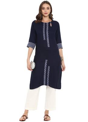 Navy blue printed rayon kurtas and kurtis 2