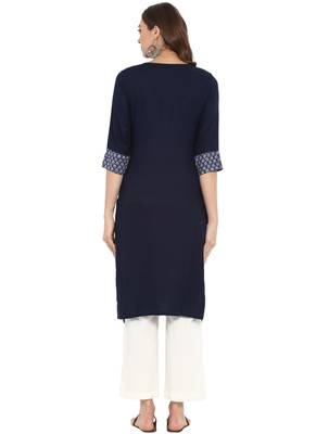 Navy blue printed rayon kurtas and kurtis 3