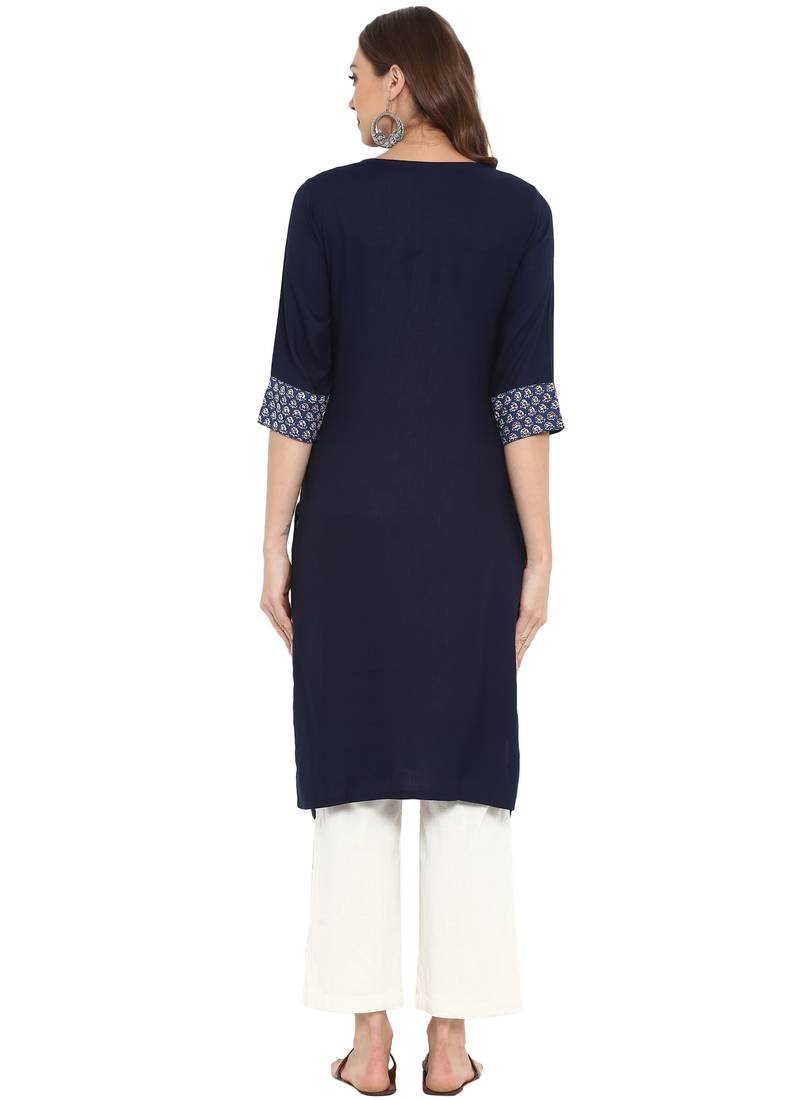 Navy blue printed rayon kurtas and kurtis