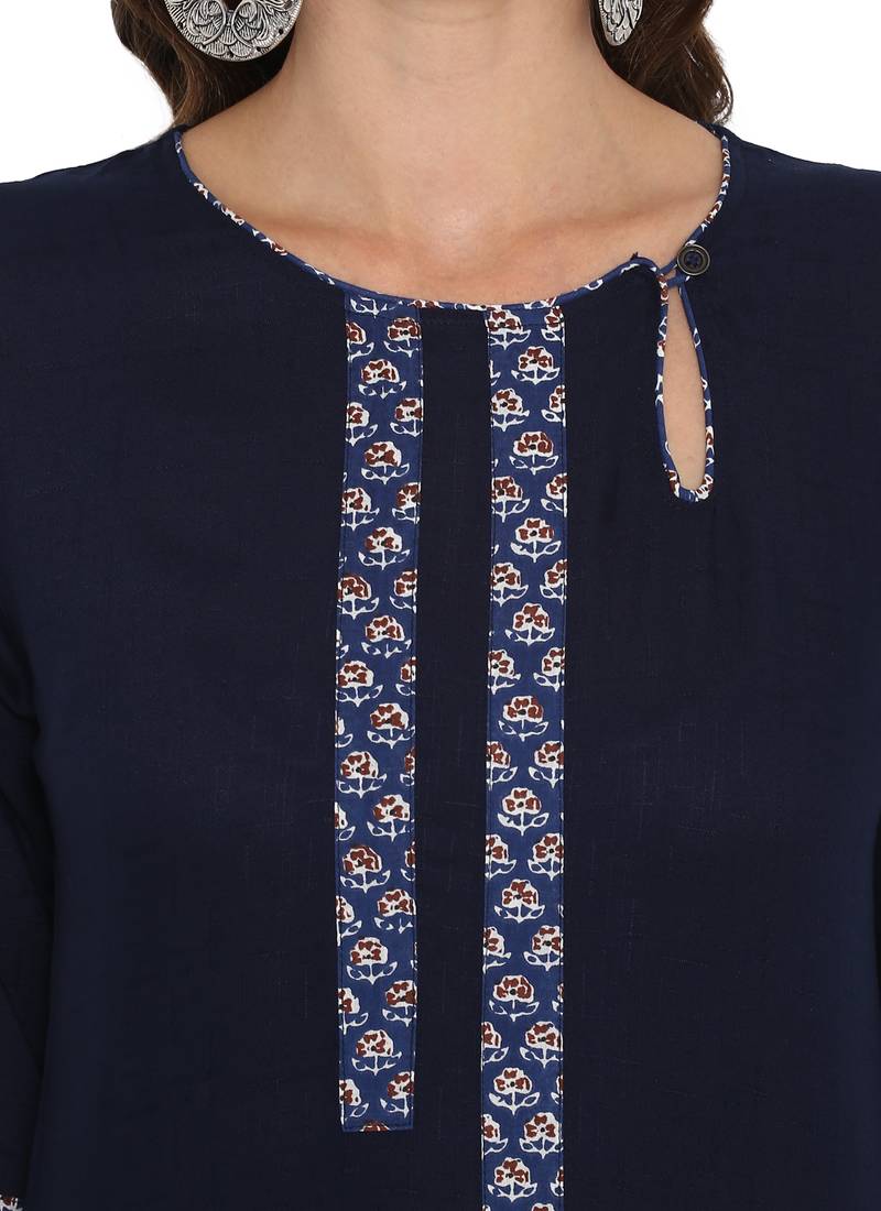 Navy blue printed rayon kurtas and kurtis