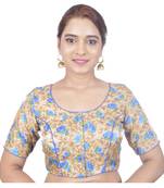 Biyu Banglori Silk Beige Floral Printed Designer Princess Cut Padded Half sleeves Readymade Saree Blouse