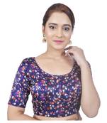 Biyu Banglori Silk Blue Floral Printed Designer Princess Cut Padded Half sleeves Readymade Saree Blouse
