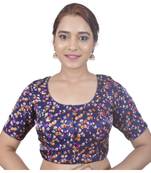 Biyu Banglori Silk Blue Floral Printed Designer Princess Cut Padded Half sleeves Readymade Saree Blouse