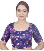 Biyu Banglori Silk Blue Floral Printed Designer Princess Cut Padded Half sleeves Readymade Saree Blouse