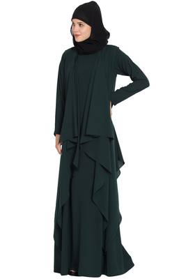 Dark Green Plain kashibo Abaya 4