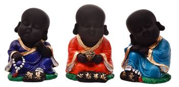 Karigaari India Handcrafted Set of 3 Resine Little Buddha Monk Sculpture 1