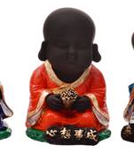 Karigaari India Handcrafted Set of 3 Resine Little Buddha Monk Sculpture