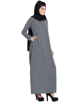Grey Plain kashibo Abaya 3