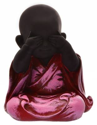 Karigaari India Handcrafted Resine Little See No Evil Buddha Monk Sculpture 1