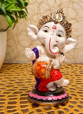 Karigaari India Handcrafted Resine Little Dhol Playing Ganesha Idol Sculpture 1