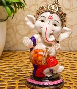 Karigaari India Handcrafted Resine Little Dhol Playing Ganesha Idol Sculpture