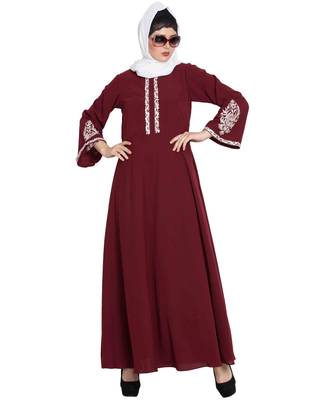 Maroon Embroidered Nida Abaya 1