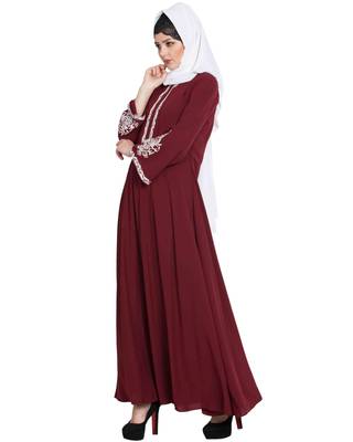 Maroon Embroidered Nida Abaya 2