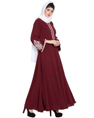 Maroon Embroidered Nida Abaya 3