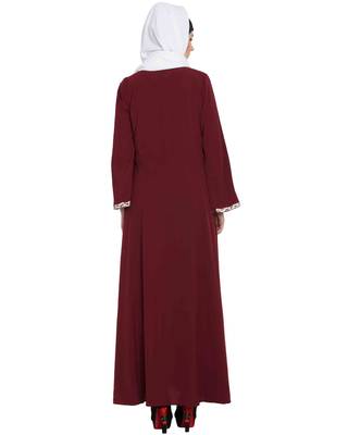 Maroon Embroidered Nida Abaya 4