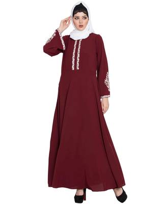 Maroon Embroidered Nida Abaya 6