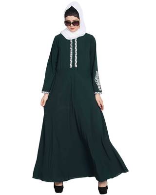 Green Embroidered Nida Abaya 1