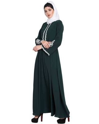 Green Embroidered Nida Abaya 2