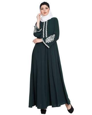 Green Embroidered Nida Abaya 6