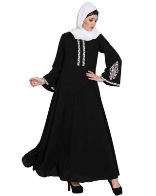 Black Embroidered Nida Abaya 3