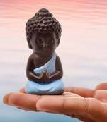 Karigaari India Handcrafted Resine Meditating Buddha Monk Idol Sculpture