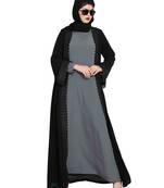 Black Plain Nida Abaya Shrug With Lace