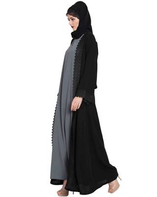 Black Plain Nida Abaya Shrug With Lace 2