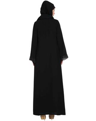 Black Plain Nida Abaya Shrug With Lace 4