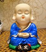 Karigaari India Handcrafted Resine Meditating Buddha Monk Idol Sculpture