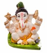 Karigaari India Handcrafted Resine Little Ganesha Idol Sitting on Leaf Sculpture Vinayaka Showpiece Ganesha Idols