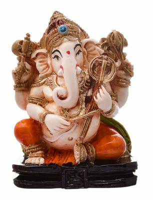 Karigaari India Handcrafted Resine Little Ganesha Playing Veena Sculpture Vinayaka Showpiece Ganesha Idols 1