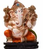 Karigaari India Handcrafted Resine Little Ganesha Playing Veena Sculpture Vinayaka Showpiece Ganesha Idols