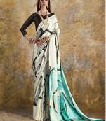 Off white printed crepe saree with blouse