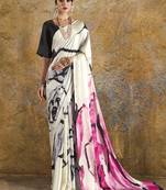 Off white printed crepe saree with blouse