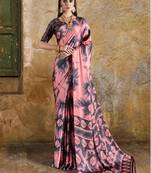 Peach printed crepe saree with blouse