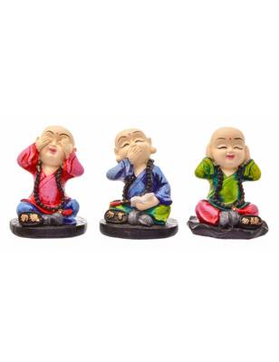 Karigaari India Handcrafted Set of Three Wise Buddha See Hear Speak No Evil Resine Little Buddha Monk Sculpture 1