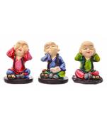 Karigaari India Handcrafted Set of Three Wise Buddha See Hear Speak No Evil Resine Little Buddha Monk Sculpture