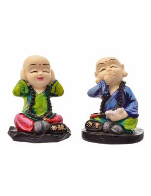 Karigaari India Handcrafted Set of 2 Resine Little Buddha Monk Sculpture 1