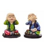 Karigaari India Handcrafted Set of 2 Resine Little Buddha Monk Sculpture