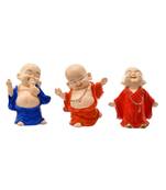 Karigaari India Handcrafted Set of 3 Resine Little Laughing Buddha Monk Sculpture