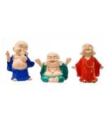 Karigaari India Handcrafted Set of 3 Resine Little Laughing Buddha Monk Sculpture