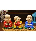 Karigaari India Handcrafted Set of 3 Resine Little Sitting Buddha Monk Sculpture