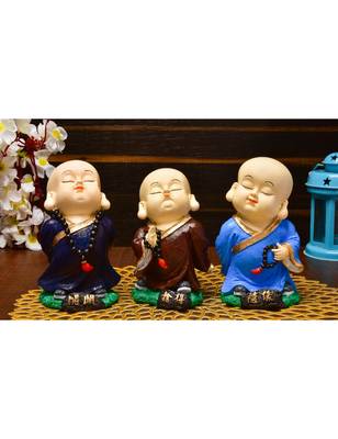 Karigaari India Handcrafted Set of 3 Resine Little Buddha Monk Sculpture 1
